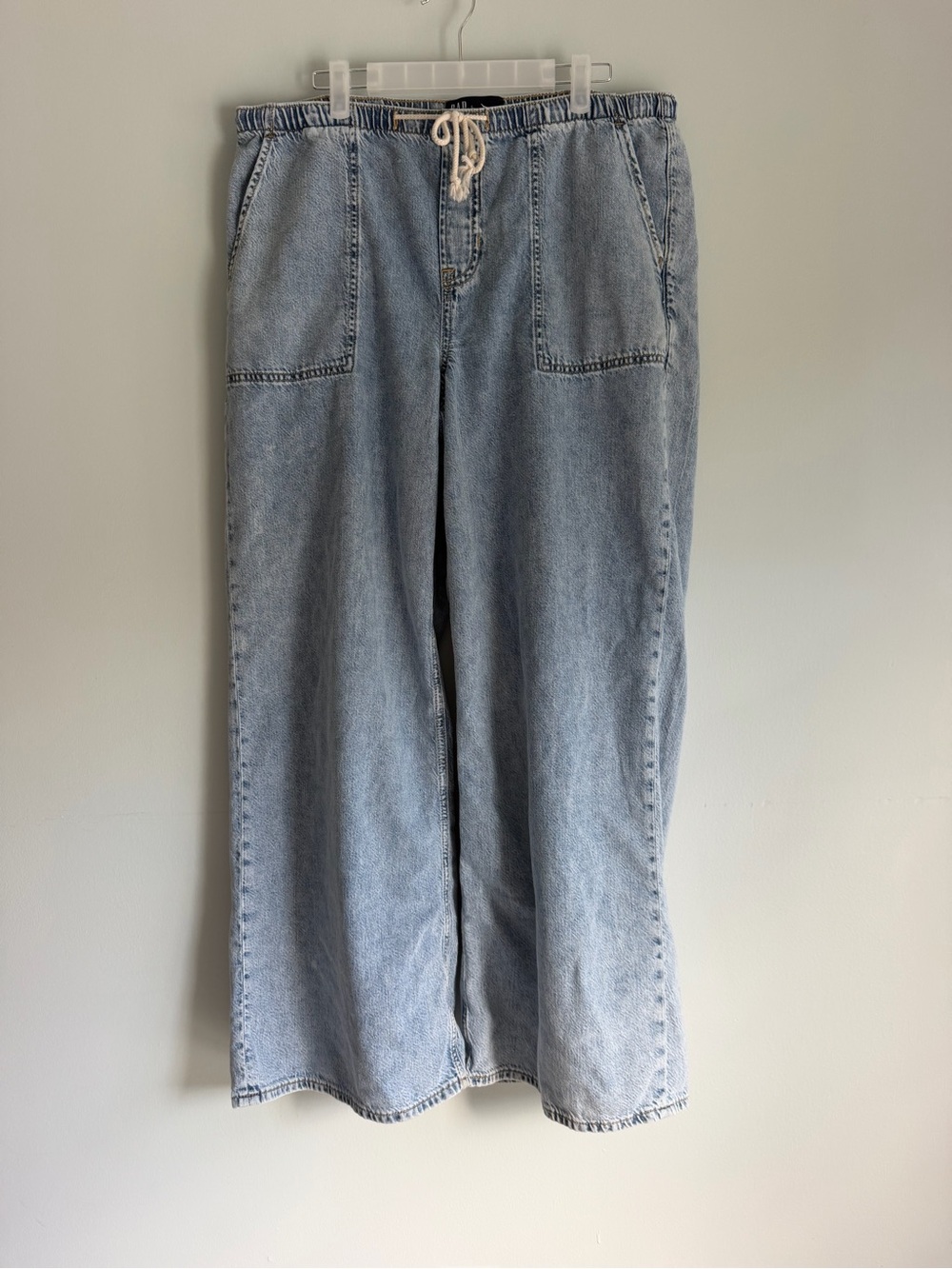 Gap Ultrasoft Light Wash Women's Drawstring Wide-Leg Jeans Size Large